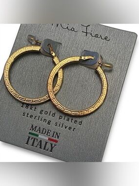 Mia Fiore Greek Key Gold Plated Sterling Silver Earrings NWT